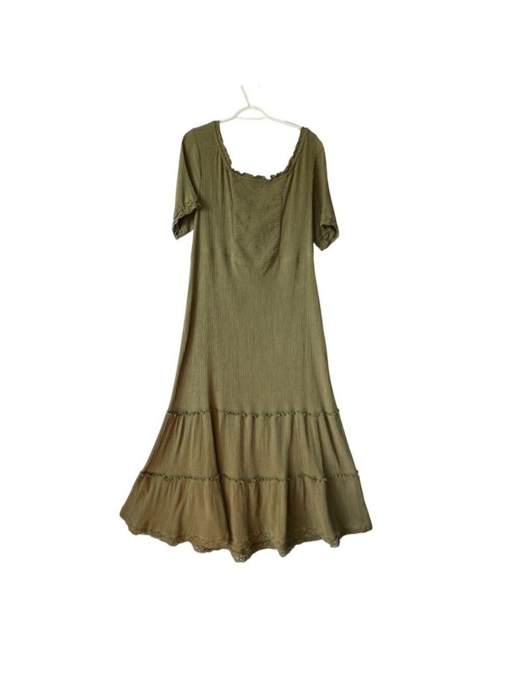 Ellos Womens Dress Size 18/20 Gauze Maxi Green Short Sleeve V-Neck Smocked - Picture 4 of 16